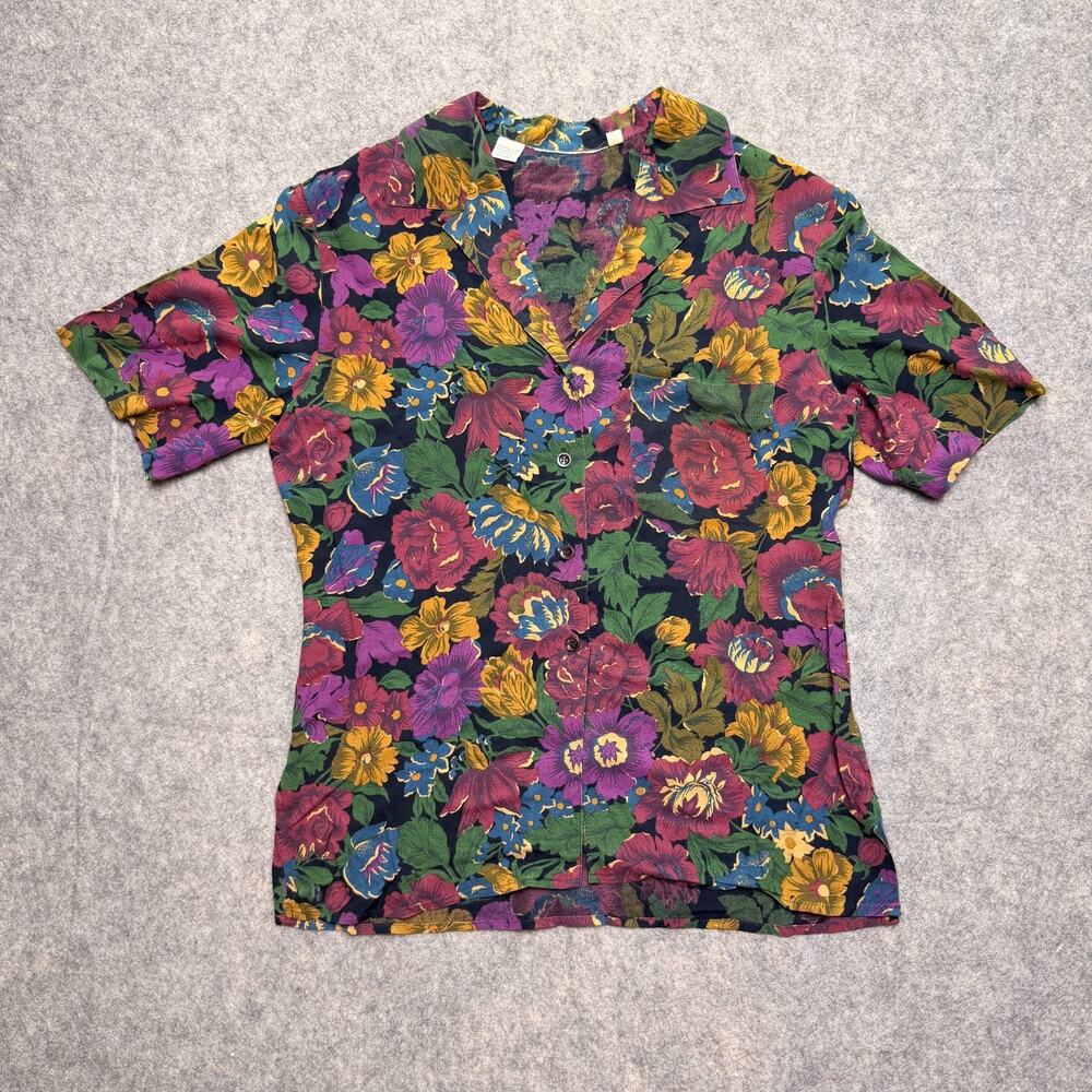 Vintage JH Collectibles Womens Size 10 Dark Floral Camp Collar Button Up Blouse